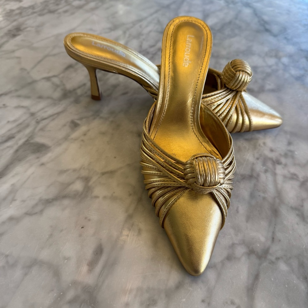 Larroude Gold Heeled Mules - Picture 8 of 9
